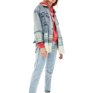 Free People Sirius Plaid Mixed Denim Jacket Size XS / S Oversized